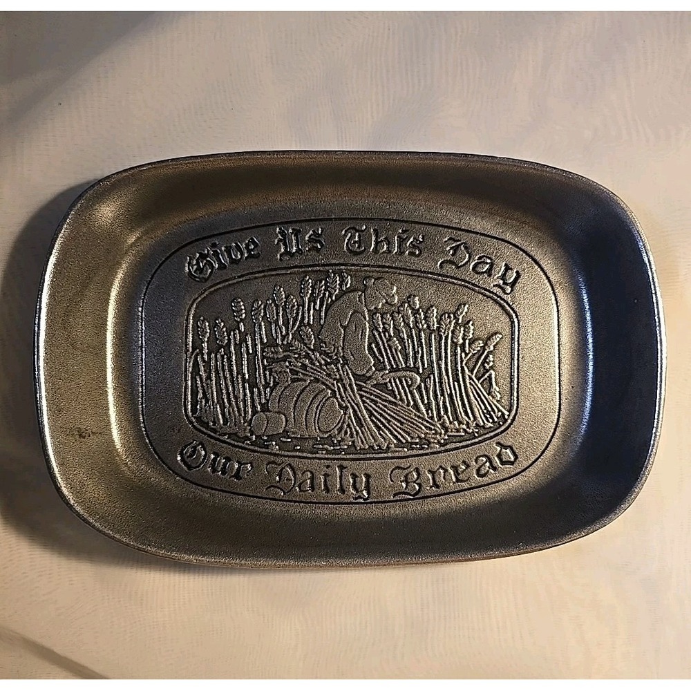 Vintage Wilton Pewter Style Bread Plate "Give‎ Us This Day Our Daily Bread"  USA